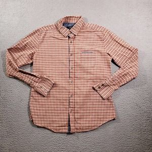 The Class‎ Shirt Mens Medium Brown Checkered Casual Button Up Long Sleeve Slim